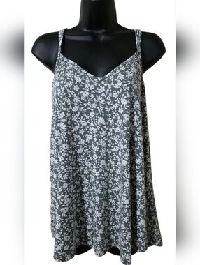 Papermoon Green and White Floral V-Neck Tanktop With Crisscross Straps